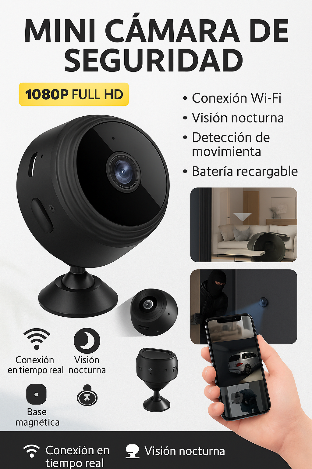 Mini Cámara de Seguridad WiFi 1080p
