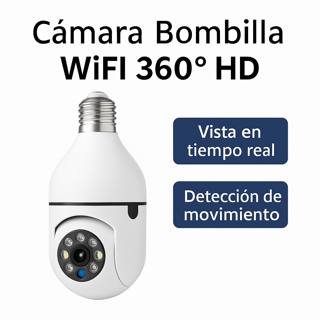 Cámara Bombilla 360° WiFi Full HD con Detección de Movimiento y Visión Nocturna – Tuya Smart
